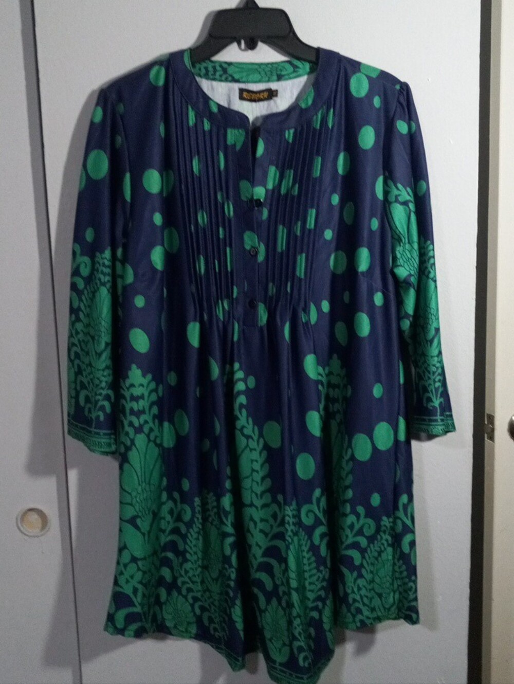 Reborn Navy and Green Floral-Print Tunic Dress Size 1XL NWT